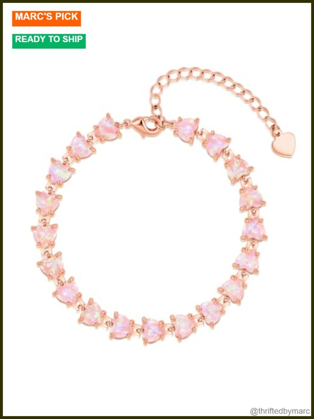 Opal Tennis Bracelet 14k Rose Gold Plated Heart Adjustable Women's